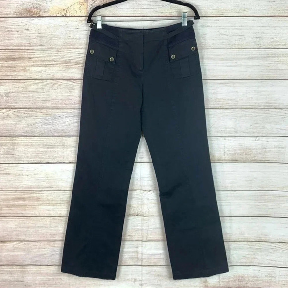 St.John Sport Wide Leg Fashion Fit Pants Size 8 Black Stretchy Adjustable Waist